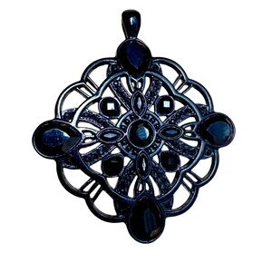 Black Lia Sophia Pendant Black Crystals Black Enamel Magnetic Closure